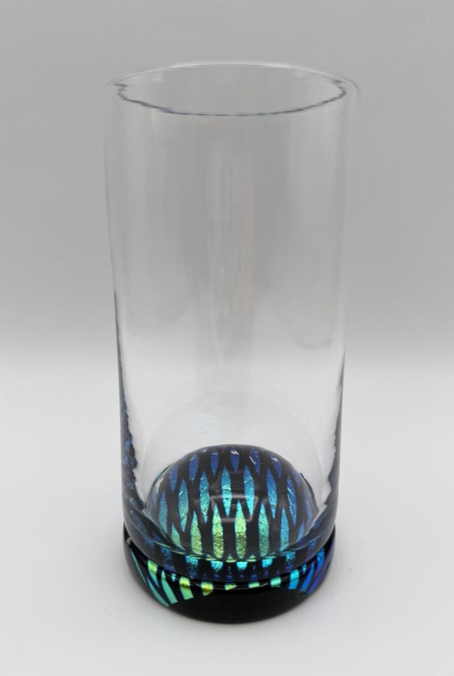 Wileyware Hand Blown 12oz Drinking Glass Tumbler 5.5” Dichroic Base Signed 2003